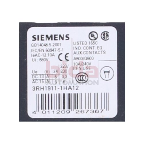 Siemens 3RH1911-1HA12 Hilfsschalterblock Auxiliary switch block