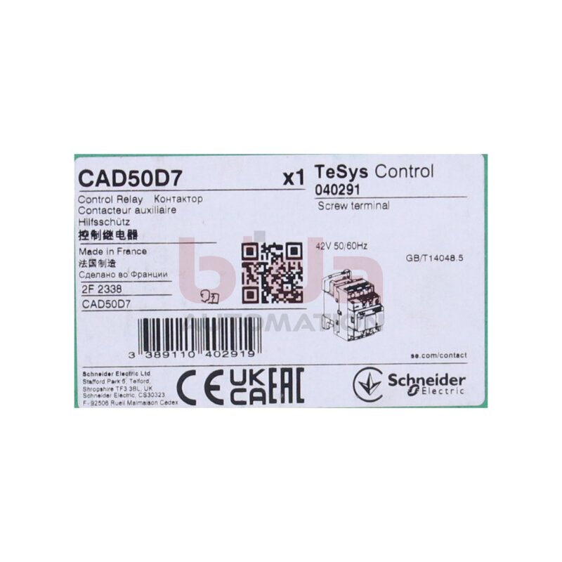 Schneider Electric CAD50D7 Hilfssch&uuml;tz / Auxiliary contactor, 5S, 42V 50/60Hz