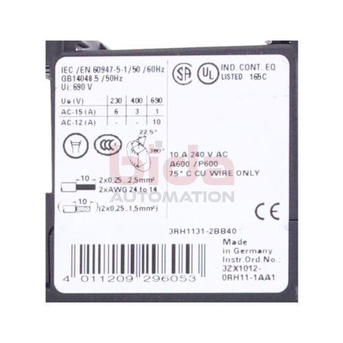 Siemens 3RH1131-2BB40 Hilfssch&uuml;tz Auxiliary contactor