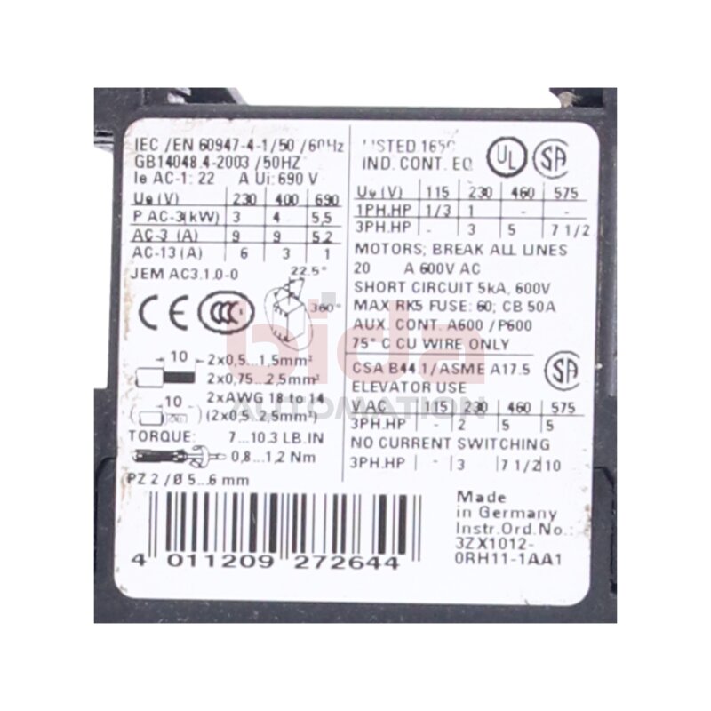 Siemens 3RT1016-1AB01 Leistungssch&uuml;tz Power contactor