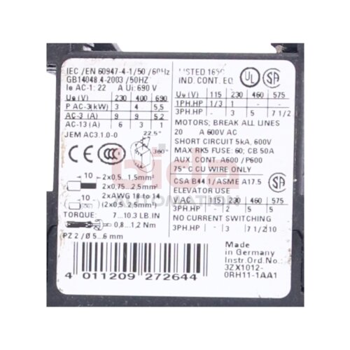 Siemens 3RT1016-1AB01 Leistungssch&uuml;tz Power contactor