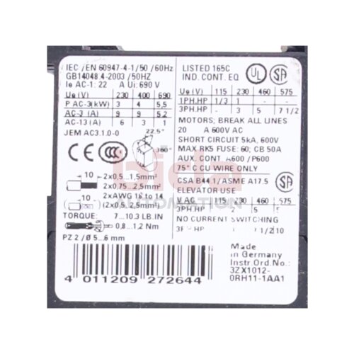 Siemens 3RT1016-1AB01 Leistungssch&uuml;tz Power contactor
