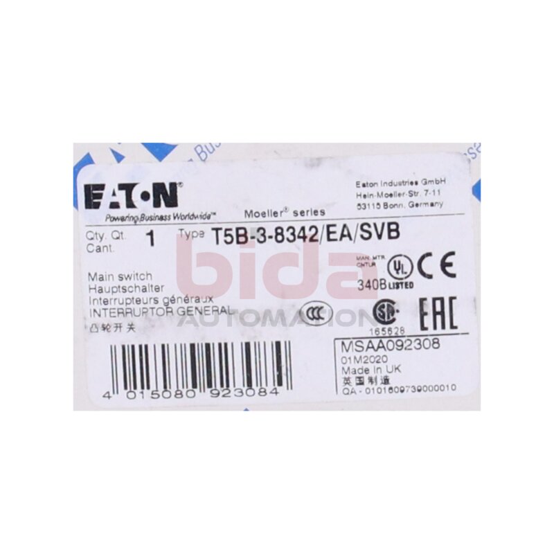 EATON T5B-3-8342/EA/SVB (092308) Hauptschalter / main switch