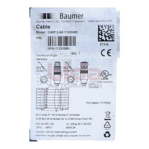 BAUMER CAM12.A8-11233260 Verbindungskabel Connecting cable