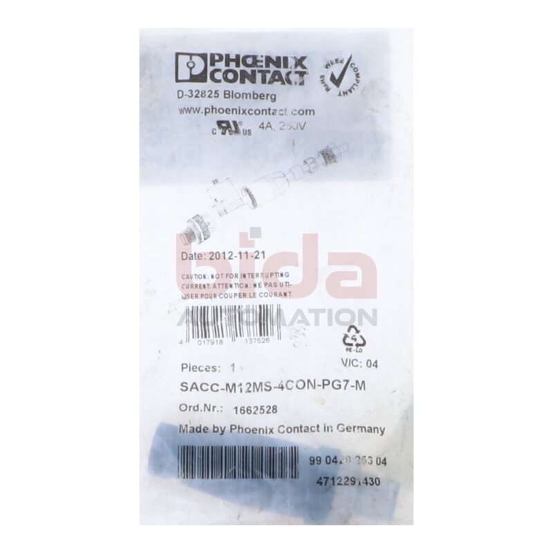 Phoenix Contact SACC-M12MS-4CON-PG 7-M  (1662528) Steckverbinder / plug connector