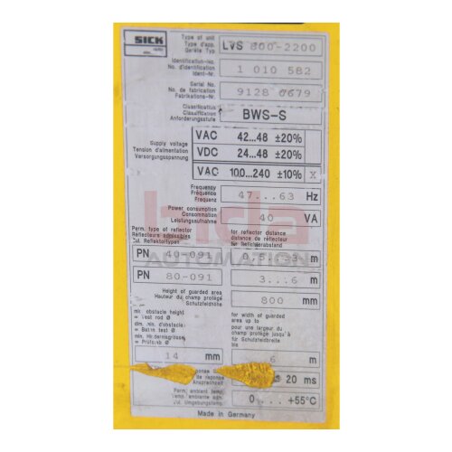 Sick LVS 800-2200 (1 010 582)  Lichtvorhang / Light curtain 42...48V