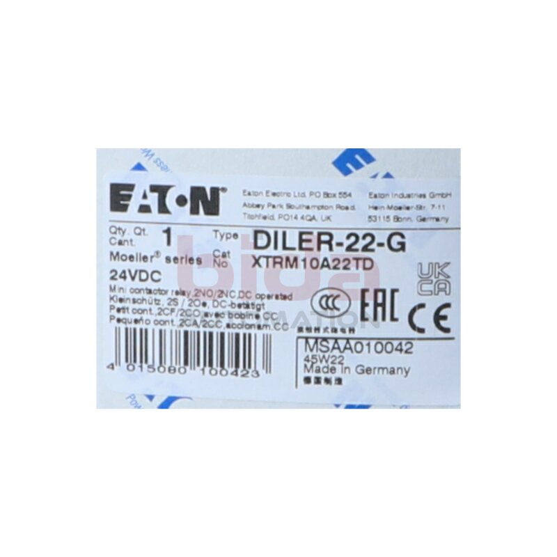 EATON DILER-22-G (XTRM10A22TD) Hilfssch&uuml;tz Auxiliary contactor