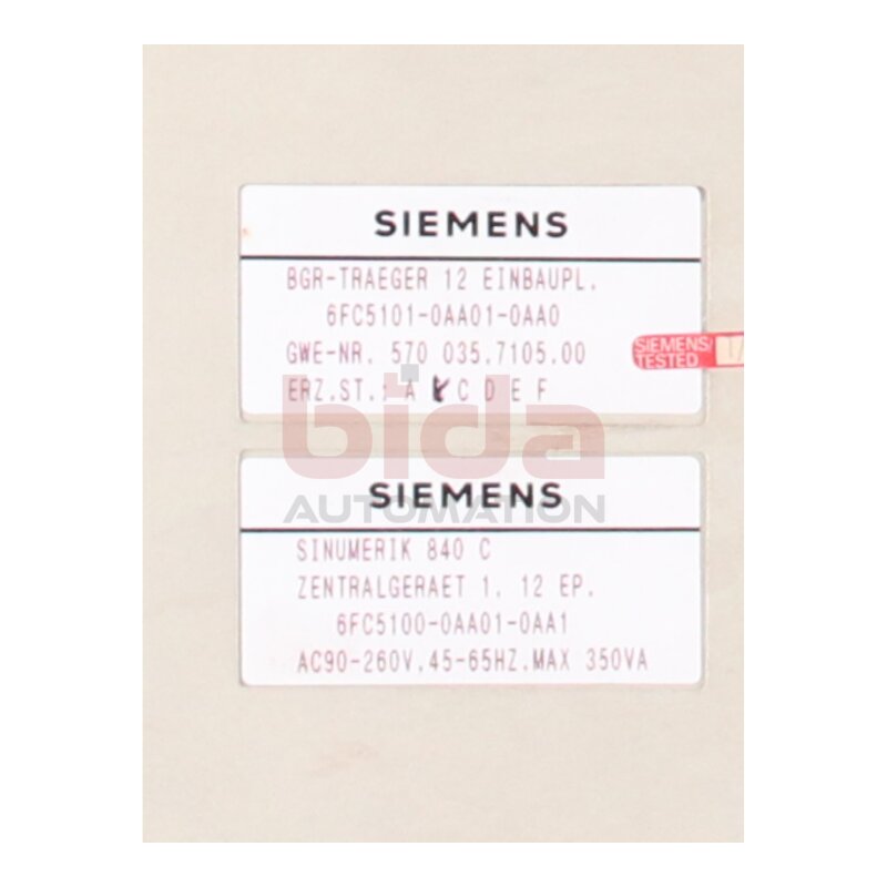 Siemens 6FC5101-0AA01-0AA0 SINUMERIK 840C/840CE Zentralger&auml;t 1 Central device