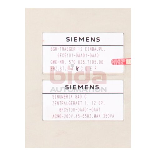 Siemens 6FC5101-0AA01-0AA0 SINUMERIK 840C/840CE Zentralger&auml;t 1 Central device