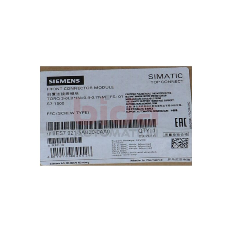 Siemens 6ES7921-5AB20-0AA0 / 6ES7 921-5AB20-0AA0 Frontsteckmodul / Front plug-in module