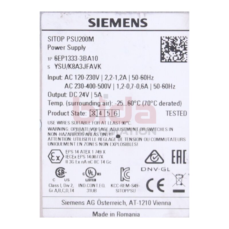 Siemens 6EP1333-3BA10 SITOP PSU200M 5 A Geregelte Stromversorgung Power supply