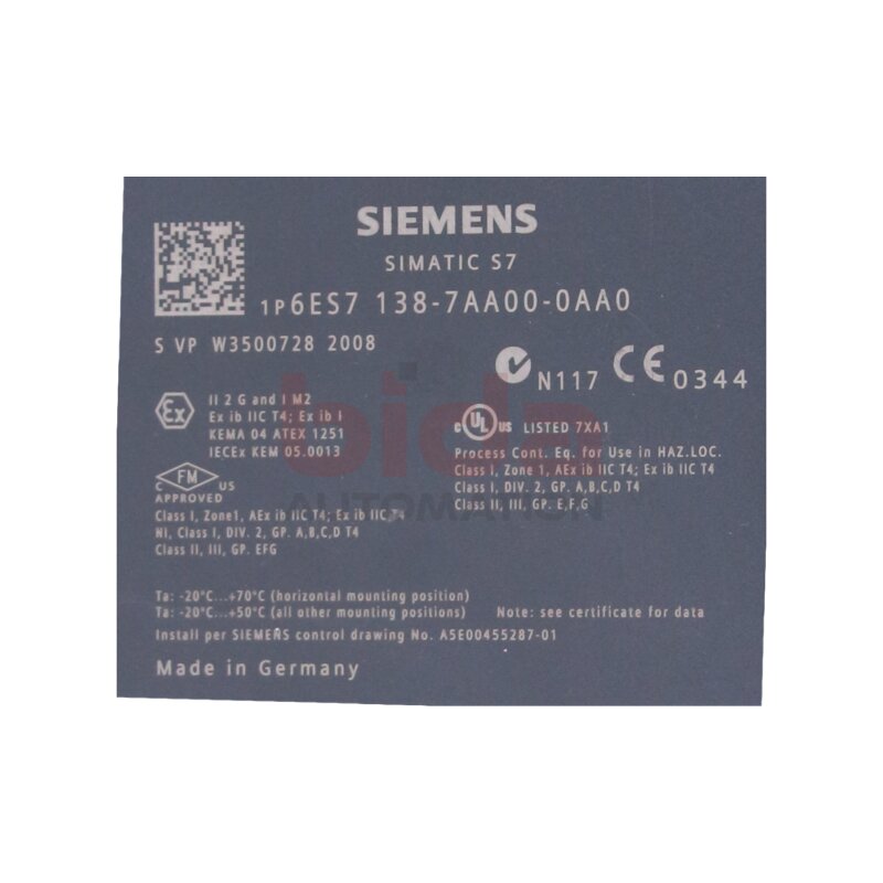 Siemens 6ES7138-7AA00-0AA0 / 6ES7 138-7AA00-0AA0 SIMATIC Reservemodul f&uuml;r ET200iSP Reserve module