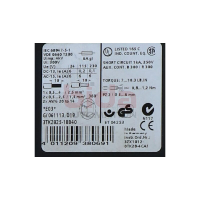 Siemens 3TK2825-1BB40 SIRIUS Sicherheitsschaltger&auml;t mit Relais-Freigabekreisen Safety switching device with relay release circuits