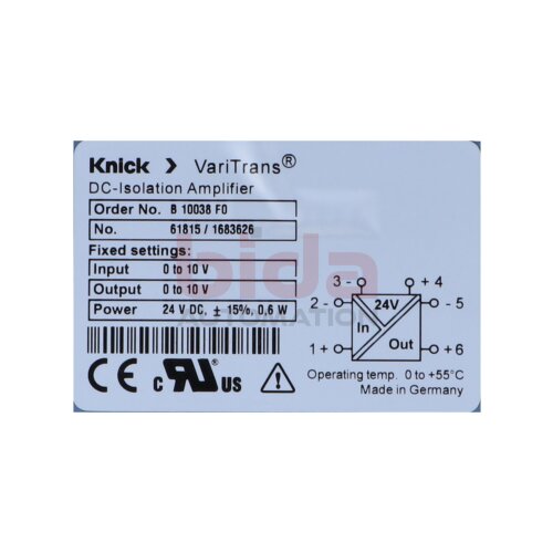 KNICK B 10038 F0 (61815/1683626)  DC- Isolationsverst&auml;rker DC- Isolation Amplifier
