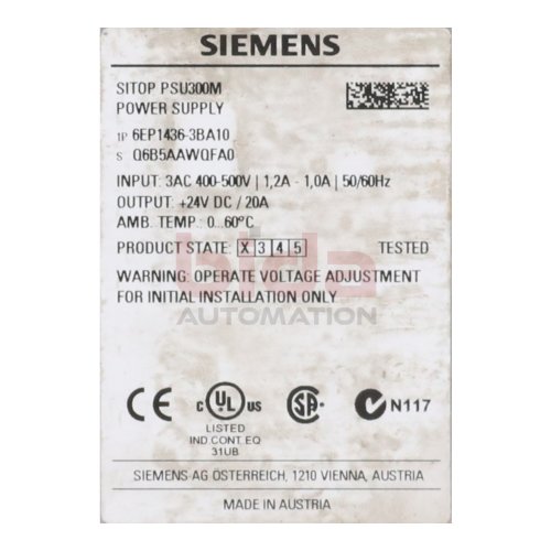 Siemens 6EP1436-3BA10 Stromversorgung Power Supply 400-500V 24V/20A