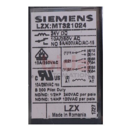 Siemens LZX:MT321024 Steckrelais, 3 Wechsler Relais oder LED 38 mm, DC 24 V / Plug-in relay, 3 changeover contacts Relay or LED 38 mm
