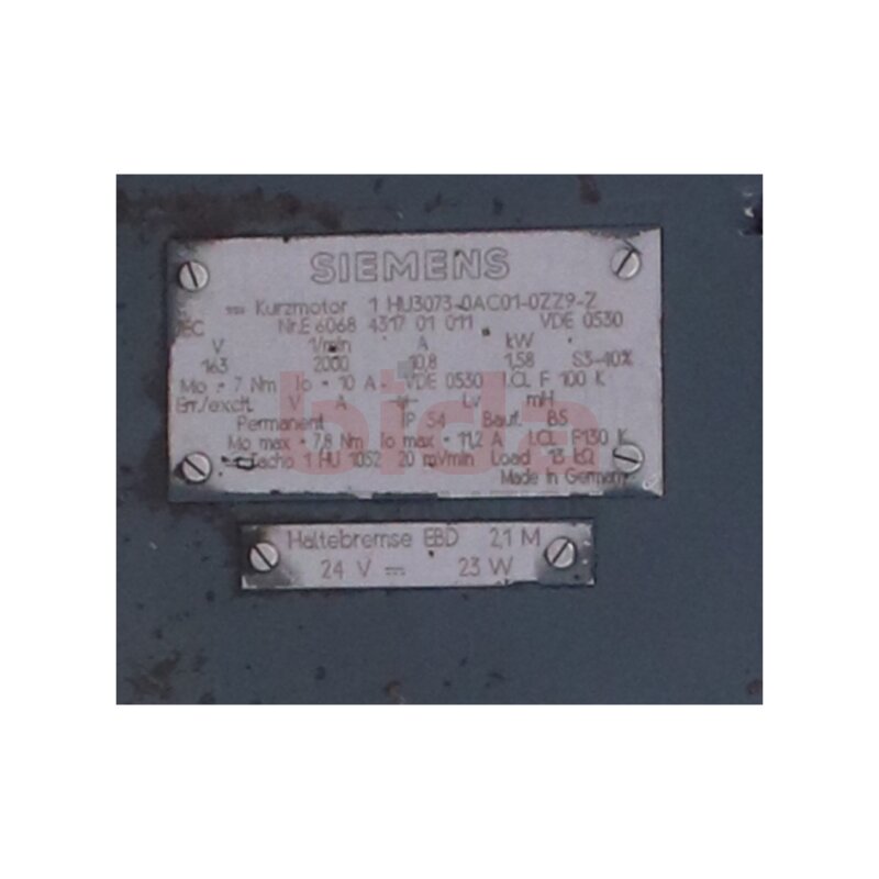 Siemens 1HU3073-0AC01-0ZZ9-Z Permanent Magnet Motor / Permanent magnet motor