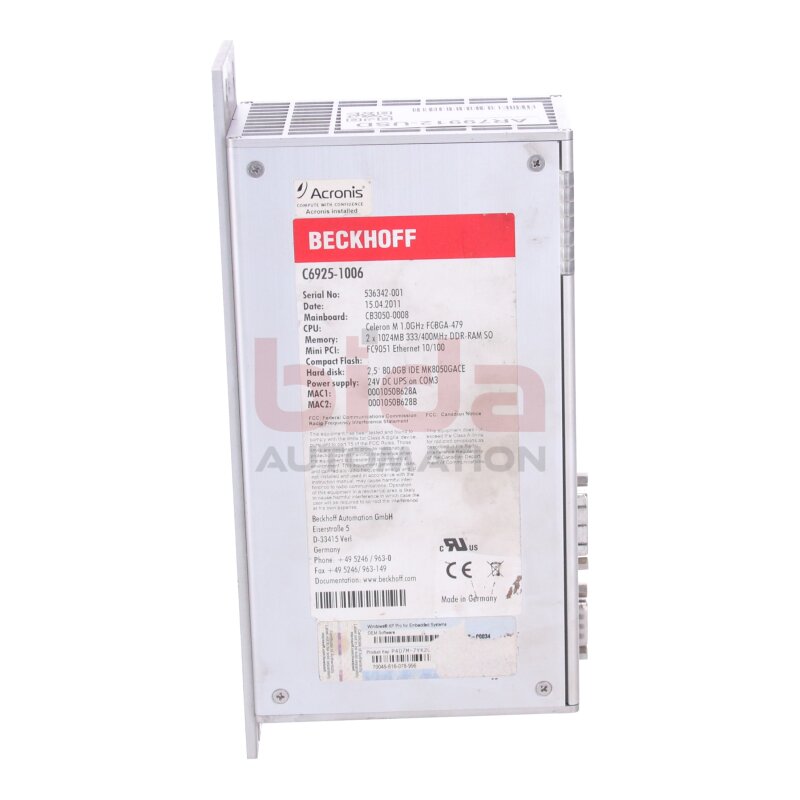 BECKHOFF C6925-1006 L&uuml;fterloser Schaltschrank-Industrie-PC / Fanless control cabinet industrial PC 24V DC