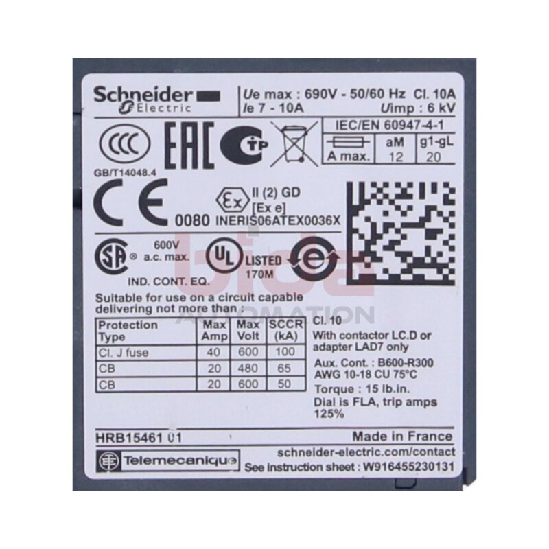 Schneider LRD 14 Motorschutzrelais Motor safety relay