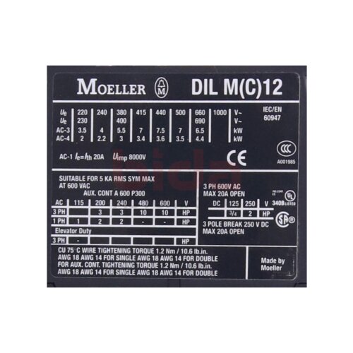 Moeller DIL M12-01 (DIL M(C)12 Leistungssch&uuml;tz Power contactor