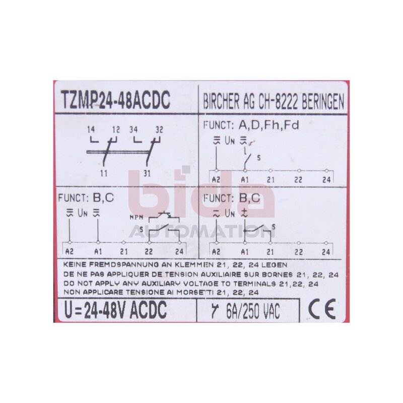 Bircher TZMP24-48ACDC Zeitrelais Time Delay Relay