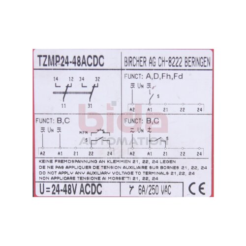 Bircher TZMP24-48ACDC Zeitrelais Time Delay Relay