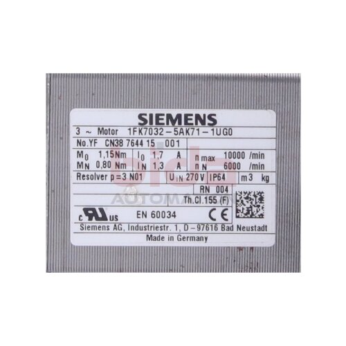 Siemens 1FK7032-5AK71-1UG0 / 1FK7 032-5AK71-1UG0 SIMOTICS S Synchron-Servomotor Synchronous servo motor