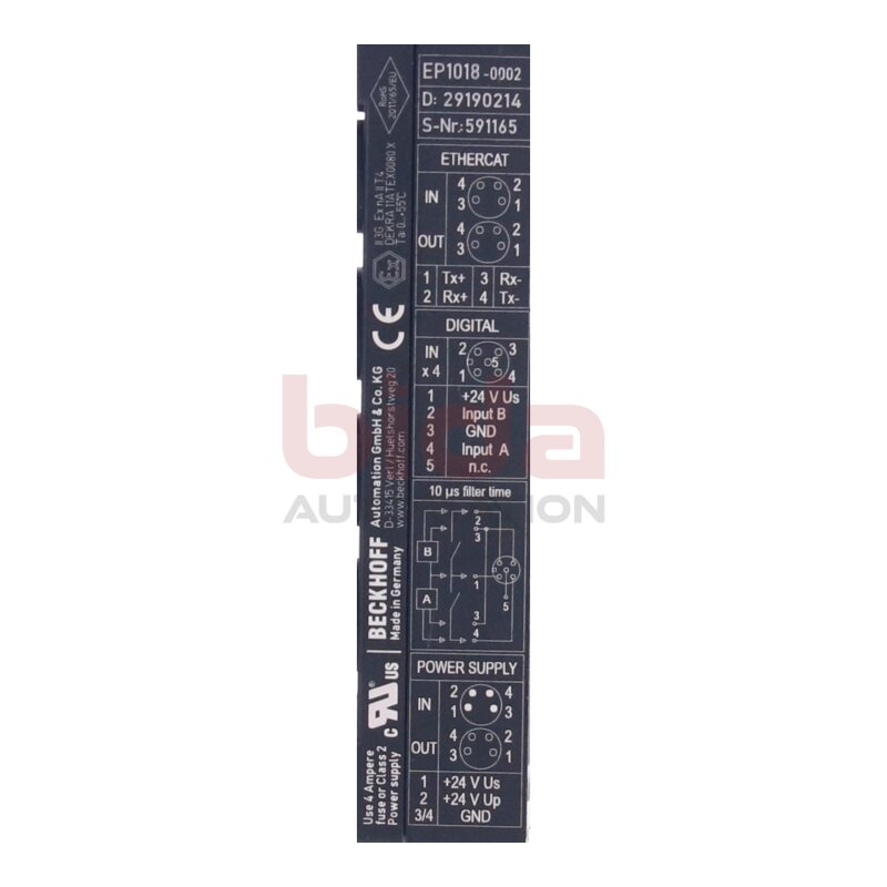 BECKHOFF EP1018-0002 EtherCAT Box, 8-Kanal-Digital-Eingang, 24V DC, 10 &micro;s, M12