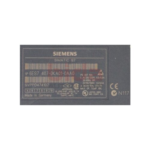 Siemens 6ES7407-0KA01-0AA0 / 6ES7407-0KA01-0AA0 SIMATIC S7-400, Stromversorgung PS407 10A,UC 120/230V,DC 5V/10A