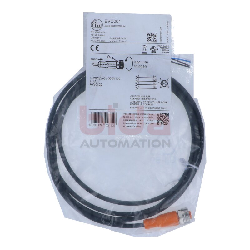 ifm EVC001 Anschluss-/Verbindungskabel / Connection/link cable 250V AC / 300V DC