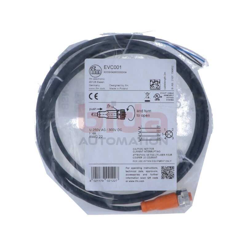 ifm EVC001 Anschluss-/Verbindungskabel / Connection/link cable 250V AC / 300V DC