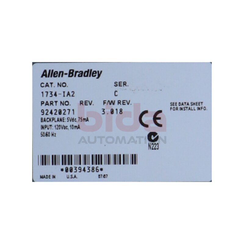 Allen-Bradley 1734-IA2 (96428475) 2‑Kan&auml;le AC Eingangsmodul / 2 Point Digital Input Module 120 V AC
