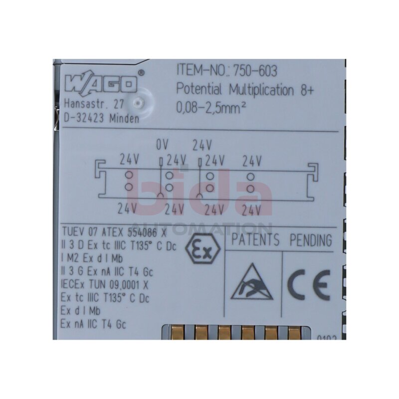 Wago 750-603 Modul mit zus&auml;tzlichen Anschl&uuml;ssen Module with additional connections