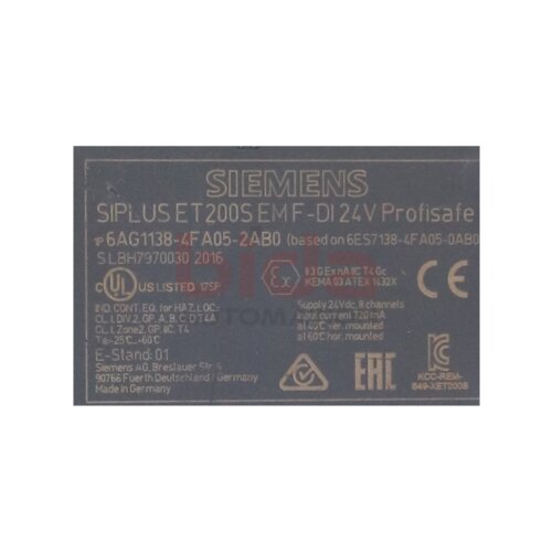Siemens 6AG1138-4FA05-2AB0 / 6AG1 138-4FA05-2AB0 SIPLUS ET 200S EM F-DI Profisafe