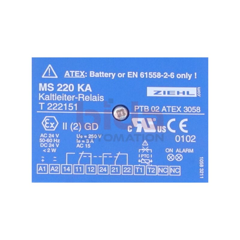 Ziehl MS 220 KA T 222151 Kaltleiter-Relais  / PTC thermistor relay 24V