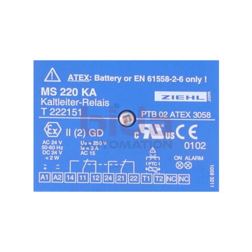 Ziehl MS 220 KA T 222151 Kaltleiter-Relais  / PTC thermistor relay 24V