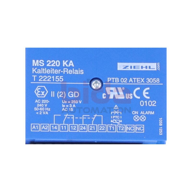 ZIEHL MS 220 KA T 222155 Kaltleiter-Relais / PTC thermistor relay 220-240V AC