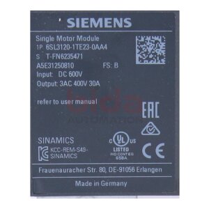 Siemens 6SL3120-1TE23-0AA4 SINAMICS S120 Single Motor-Module