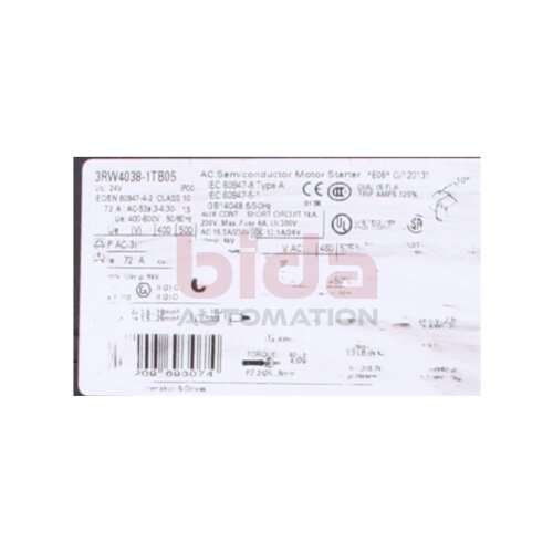 Siemens 3RW4038-1TB05 / 3RW4 038-1TB05  SIRIUS Sanftstarter S2 72 A / SIRIUS soft starter S2 72 A