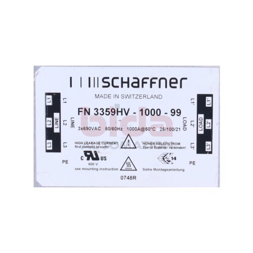 SCHAFFNER FN 3359HV - 1000 - 99 Hochstrom‑Dreiphasen-Netzfilter / High-current three-phase mains filter