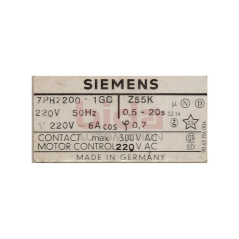 Siemens 7PR2200-1GC Zeitrelais Time Relay 220V 6A