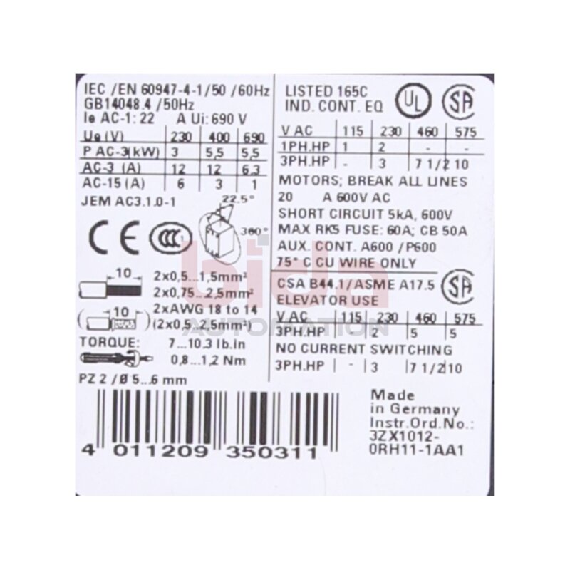 Siemens 3RT1017-1AH01 / 3RT1 017-1AH01 Leistungssch&uuml;tz / power contactor