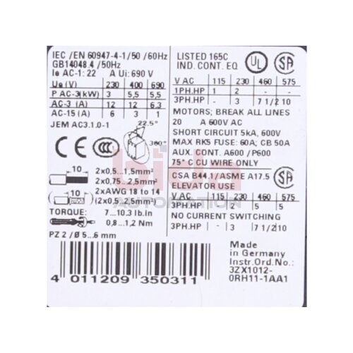 Siemens 3RT1017-1AH01 / 3RT1 017-1AH01 Leistungssch&uuml;tz / power contactor