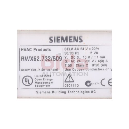 Siemens RWX62.732/509 Universal Controller