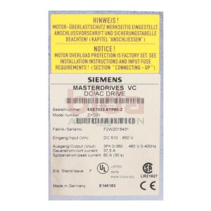 Siemens 6SE7023-8TP60-Z Simovert Masterdrives Vector Control