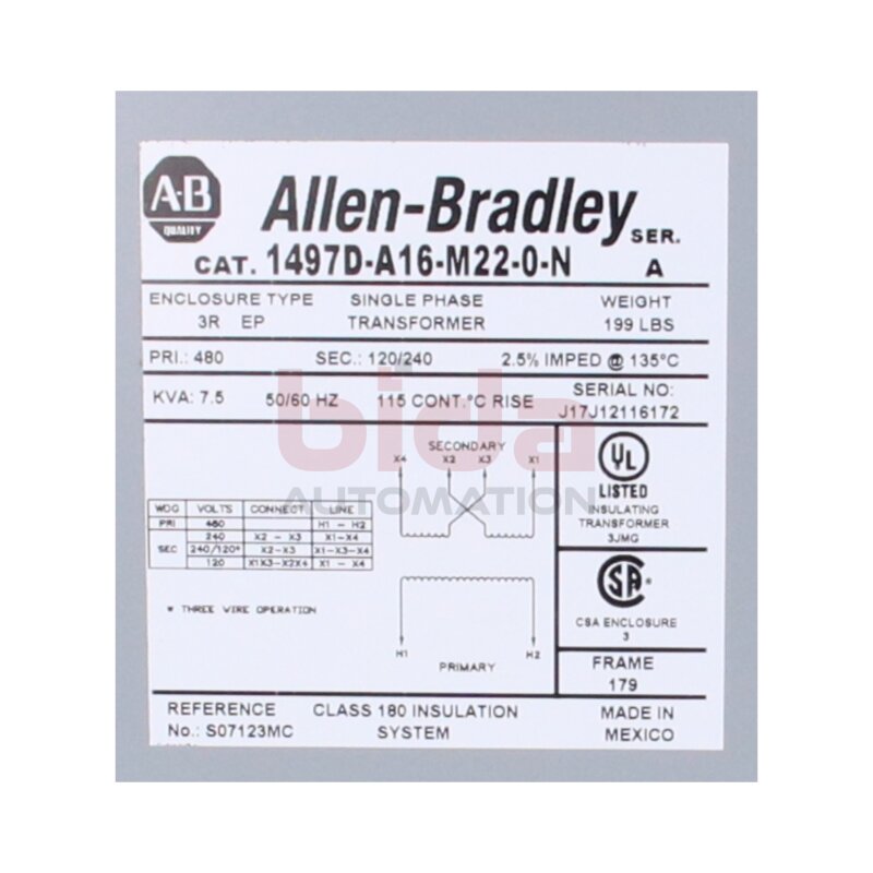 Allen-Bradley 1497D-A16-M22-0-N Transformator Transformer