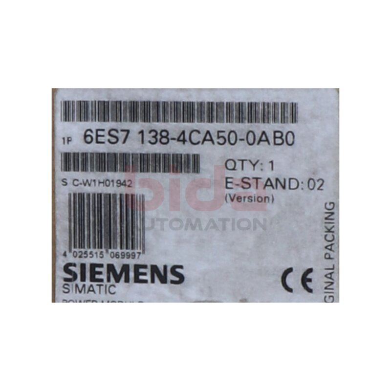 Siemens 6ES7138-4CA50-0AB0 / 6ES7 138-4CA50-0AB0 SIMATIC DP Powermodul PM-E f&uuml;r ET 200S