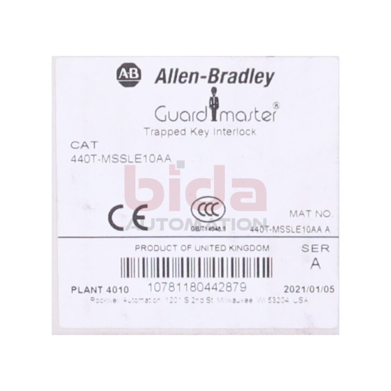 Allen-Bradley 440T-MSSLE10AA Festsitzender Schl&uuml;sselverriegelungsschalter / Trapped Key Interlock Switch