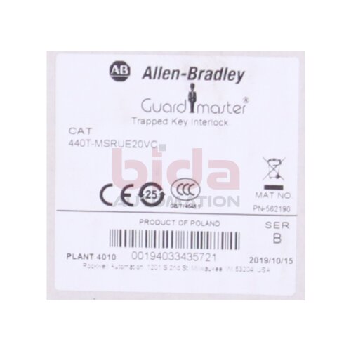 Allen-Bradley 440T-MSRUE20VC Guardmaster Eingeklemmte Schl&uuml;sselverriegelung GuardmasterTrapped Key Interlock