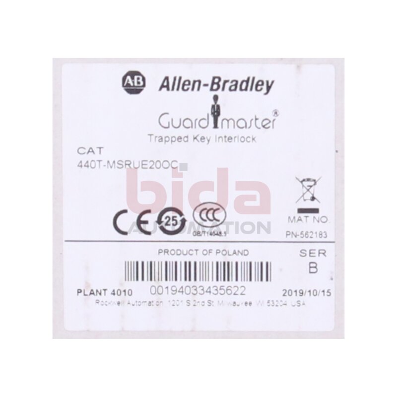 Allen-Bradley 440T-MSRUE20OC Guardmaster Eingeklemmte Schl&uuml;sselverriegelung Guardmaster Trapped Key Interlock